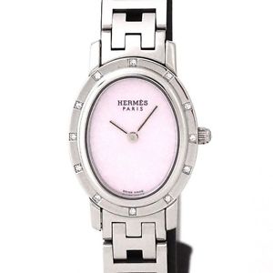 Auth HERMES Clipper Oval Nacree CO1.230 Women's Quartz SS&Diamond 186870