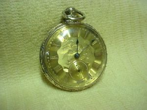 ANTIQUE 18K GOLD J JOHNSON POCKET WATCH, GOLD DIAL