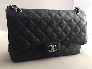 CHANEL CLASSIC JUMBO BLACK 2.55 QUILTED CAVIAR LEATHER BAG HARRODS TILL RECEIPT