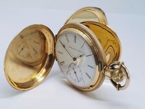 ANTIQUE , ELGINE NATL WATCH CO 14 KARAT YELLOW GOLD POCKET WATCH, HUNTER CASE