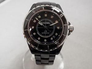 Free Shipping Pre-owned CHANEL J12 / 12P Diamond H1626 Ceramic Black Dial