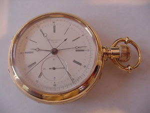 RARE HUGUENIN 18k GOLD DUAL TRAIN JUMPING SECONDS SPLIT SECOND CHRONOGRAPH!