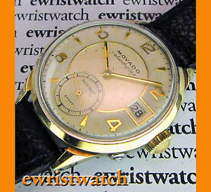 Vintage 50's Movado Calendoplan Solid Gold Cap/SS Case Sub Seconds Original Dial