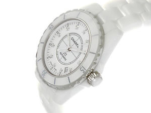 Free Shipping Pre-owned Chanel J12 38mm White Ceramic 12P Diamond H1629 Watch
