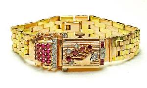 WOW! Vintage 14k Pink & Green Gold - Diamond & Ruby RETRO L Piccard wrist watch