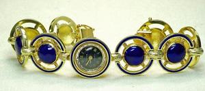 Vintage 14K yellow Gold & Blue Enamel ladies Geneve Wrist watch 1970's