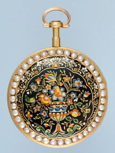 Unusual Gold and Enamel Cylinder Watch by Brockbanks Made For Chinese Market