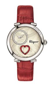 Salvatore Ferragamo Women's  Cuore Watch FE2030016 Diamonds Red Leather