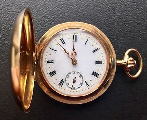 *TASCHENUHR* 585er GOLD "Sprungdeckel - römische Zahlen - Sekunden-Ziffernblatt"
