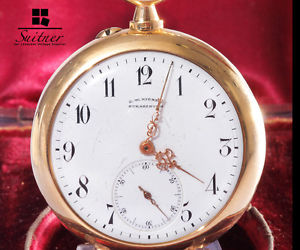 Union Glocke Taschenuhr 750 Gold im Original Etui Rieber um 1900