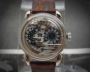 Handcrafted Jumping Hour white gold plated Swiss men's watch automatic movement