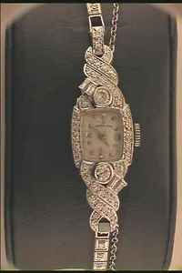 Vintage Hamilton Diamond Ladies Platinum Watch and White Gold Diamond Bracelet .