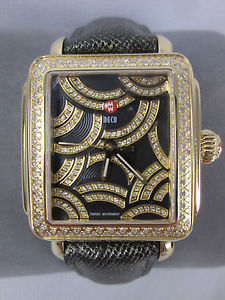 New Michele Art of Deco Diamond Black & Gold Ladies Watch MW06T01B0993 Box NIB