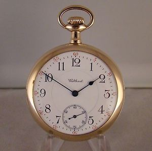 115 YEARS OLD WALTHAM "MAXIMUS" 23j 14k GOLD FILLED OPEN FACE 16s POCKET WATCH