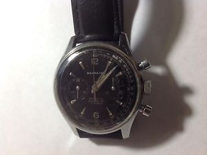 WAKMANN CHRONOGRAPH,  EXCELLENT RUNNING,   RARE  ALL BLACK DIAL