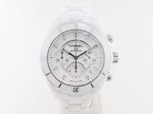 Free Shipping Pre-owned CHANEL H2009 J12 Chronograph 9P Diamond White Ceramic