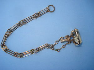 19th Century 14K Gold French Watch Chain With Jeweled Gold Watch Key