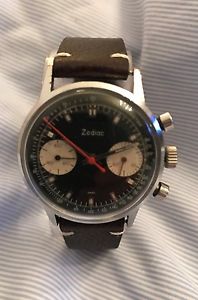 Vintage ZODIAC chronograph Valjoux Reverse Panda Montre Ancienne