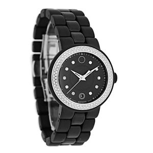 Movado Cerena Ladies Black Ceramic Diamond Swiss Quartz Watch 0606787