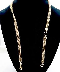 SUPERB ANTIQUE LONG ENAMELED 14K BRAIDED GOLD VEST POCKET WATCH CHAIN,21",42gm.