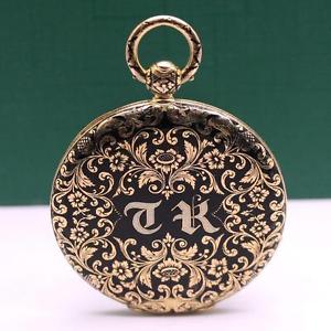 J.F. BAUTTE & Cie JUMP HOURS & MINUTES 18K GOLD ENAMEL KEY WIND POCKET WATCH