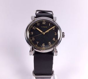 E.Gübelin Military Watch 37mm fancy lugs steel case Militär Armbanduhr WWII 1940