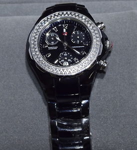 Michele Tahitian Diamond Black Ceramic Chronograph Quartz Watch MWW12A000005