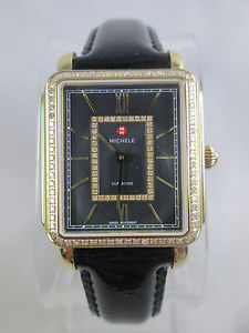 NEW Michele Deco II Diamond Black MOP Gold Watch MW06X01B0965 NIB