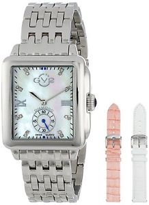 GV2 by Gevril Women's Bari Wristwatch 9200 Rectangle MOP Dial Stainless Steel