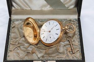 Rare FRENCH 18k Gold full hunter CHARPIER pocket watch with key & Case