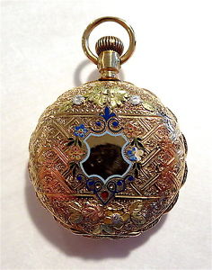 ENAMEL & GOLD Antique POCKET Watch CASE Elegant LISSAUER & Co.