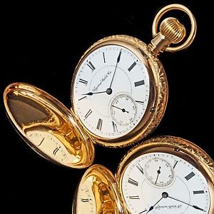 Rare 1890s Keystone Watch Co West End 14K Yellow Gold Hunter Case Pocket Watch