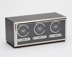 WOLF 461920 Exotic Triple Watch Winder Black Python-Embossed Leather