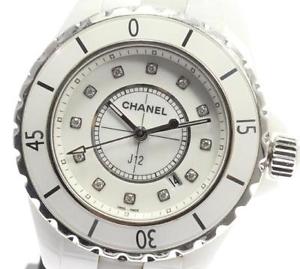 Free Shipping Pre-owned CHANEL J12 12P Diamond 33mm White Ceramic H1628 QZ
