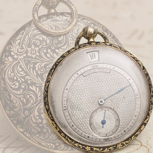 Antique 18k GOLD ENAMEL DIGITAL JUMP JUMPING HOUR Thin Slim Pocket Watch Geneve