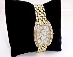 TOURNEAU UNISEX HEAVY 18K SOLID GOLD DIAMOND CASED BRACELET WRISTWATCH,RUNS,88gr