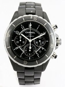 Free Shipping Pre-owned Chanel J12 Chronograph Men's Watch Black Board H0940