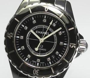 Free Shipping Pre-owned Chanel J12 H1626 12P Diamond AT Black Ceramic Men's