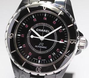 Free Shipping Pre-owned Chanel J12 H1635 12P Ruby ​​Index AT Men's Watches