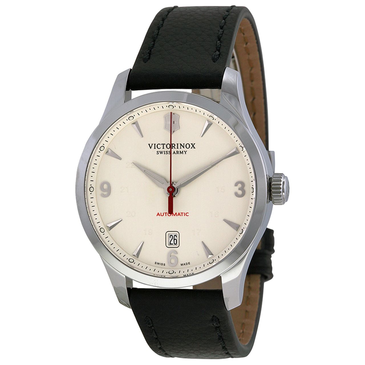 Victorinox 241666 Mens Off White Dial Analog Automatic Watch with Leather Strap
