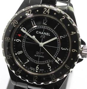 Free Shipping Pre-owned Chanel J12 GMT H2012 AT Black Ceramic Men's