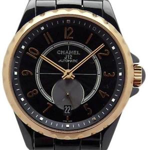 Free Shipping Pre-owned Chanel J12 365 H3838 Black Ceramic Beige Gold Unisex