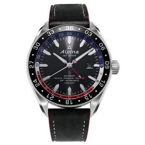 ALPINA MEN'S 4 GMT BUSINESS 44MM LEATHER BAND AUTOMATIC WATCH AL-550GRN5AQ6