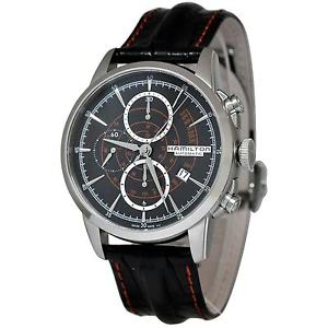 HAMILTON MEN'S 44MM BLACK LEATHER BAND STEEL CASE AUTOMATIC WATCH H40656731