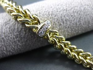 ESTATE WIDE .25CT DIAMOND 14KT WHITE & YELLOW GOLD SOLID WOVEN BRACELET #19805