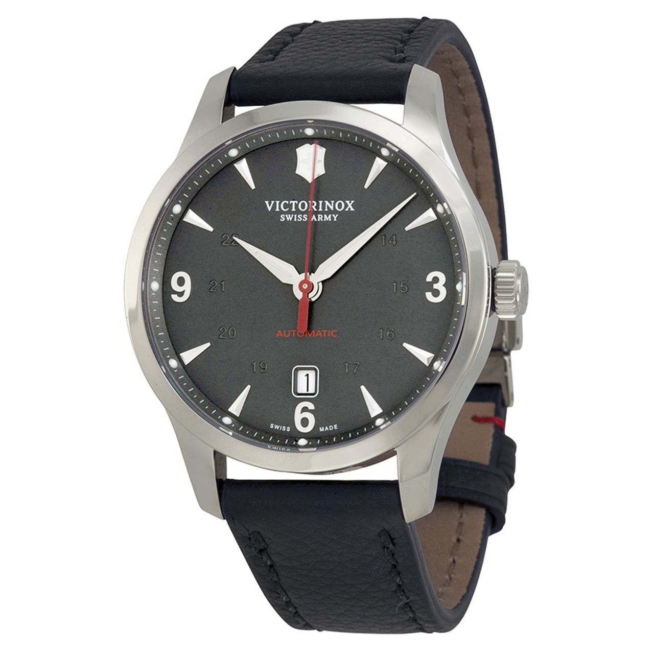 Victorinox 241668 Mens Black Dial Analog Automatic Watch with Leather Strap