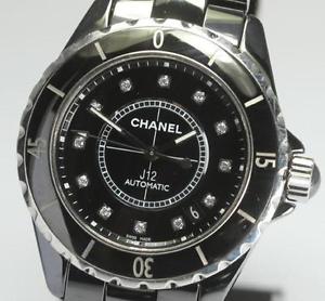 Free Shipping Pre-owned Chanel J12 Black Ceramic 12P Diamond H1626