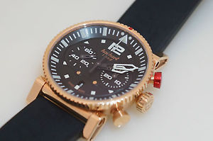Very Rare Hanhart 18K Rose Gold Primus Pilot Chronograph Watch 44mm 740.010-002