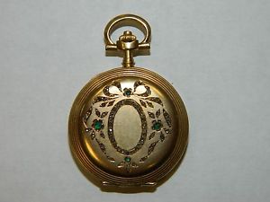 Vintage Paris Grand Prix 1900 Diamond Emerald 18K Solid Yellow Gold Pocket Watch