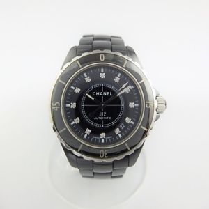 Free Shipping Pre-owned CHANEL J12 Watches Diamond 12P H1626 Ceramic Black